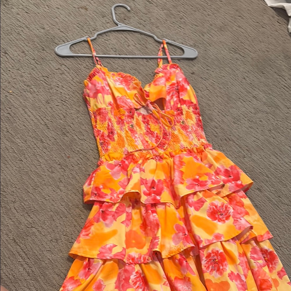 Floral Tiered Yellow and Pink Dress